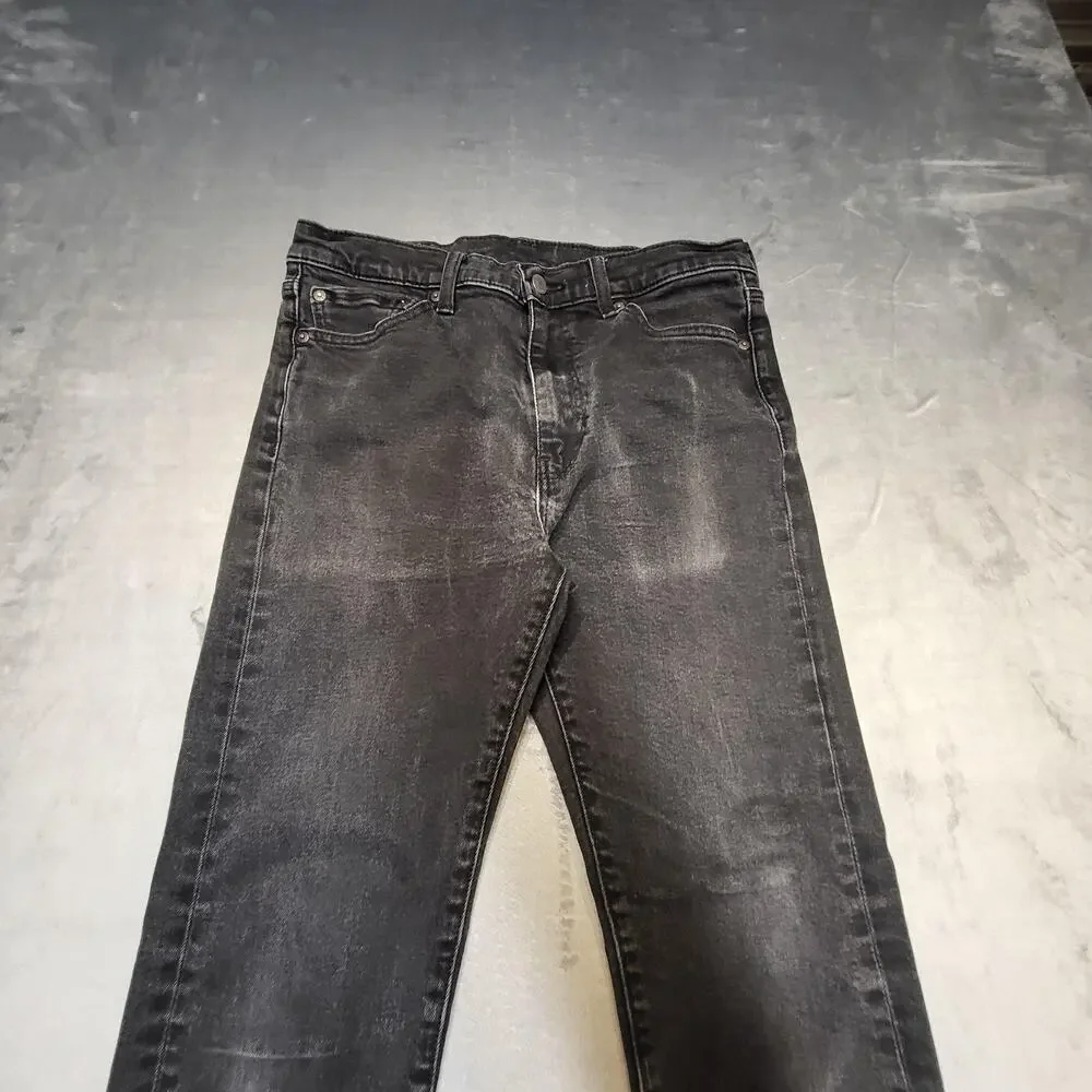 Levi's Jeans Mens 33x34 Black Skinny Slim Distressed Stretch Denim Pockets Logo